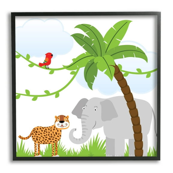 Stupell Industries Cartoon Jungle Animals Animals & Insects Painting Black Framed Art Print Wall Art, 12 x 12