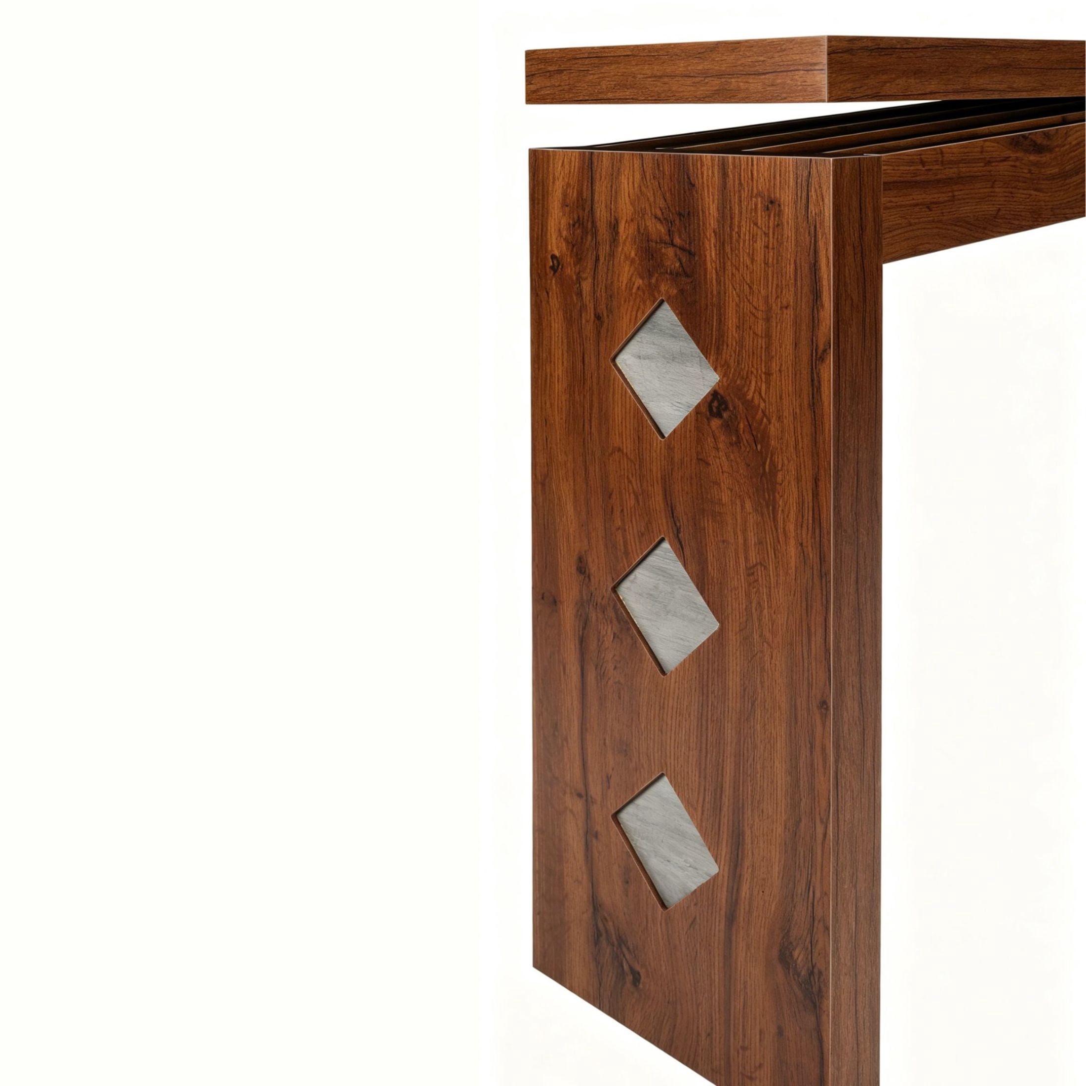 GDF Studio 62.2" Modern Console Table with Curved Apron & Geometric Inlay, Narrow Entryway Design, Walnut