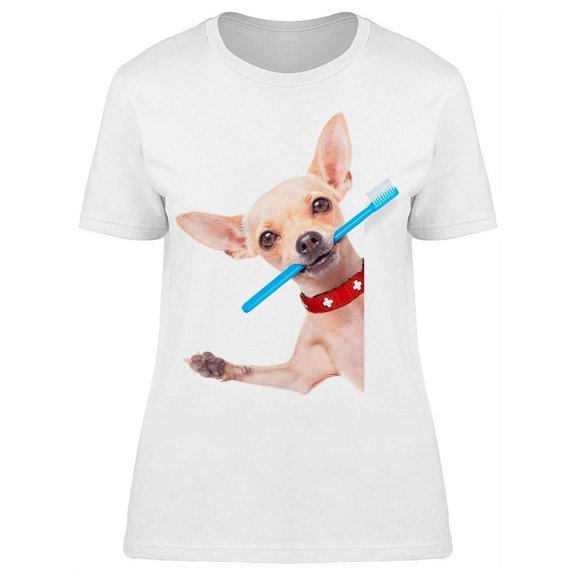 Chihuahua Holding A Toothbrush T-Shirt Women -Image by Shutterstock, Female Small