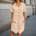 thumbnail image 2 of FINALGANG Autumn Dress For Women Solid Color Turndown Collar Short Sleeve Dresses Buttons Down Loose Sundress With Pockets Skin Friendly Relaxed Fit Activewear, 2 of 6