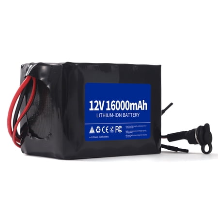 12V 16Ah Lithium Battery Pack 12V Rechargeable Li-Ion Battery Portable Power Supply with 20A BMS Charger & Extension Connector for DIY (Bare Wire Output)