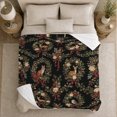 thumbnail image 5 of Woodland Animals with Roses on Black, Vintage Floral Style for Nature Lovers, Forest Garden Motif and Birthday Gift, Cozy Flannel Blanket for Bedroom and Living Room, Home Decor, 5 of 9