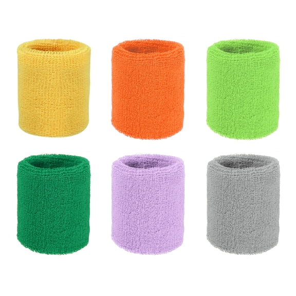 Uxcell Wristbands Sweatbands, Wrist Bands for Sweat Sports Wristbands 3x2.5 In & 6 Pack & Light Colors-Fitting for (Tennis/Basketball/Football/Running/Working Out/Youth)