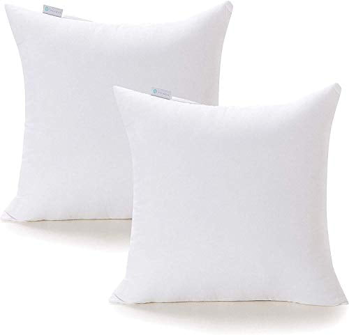 Nestl Plain Throw Pillows 18x18 Inches Decorative Pillow Insert Square Throw Pillow Inserts 2 Pack Premium Down Alternative Polyester Pillow Cushion Sham Stuffer for Couch Sofa Bed Set of 2