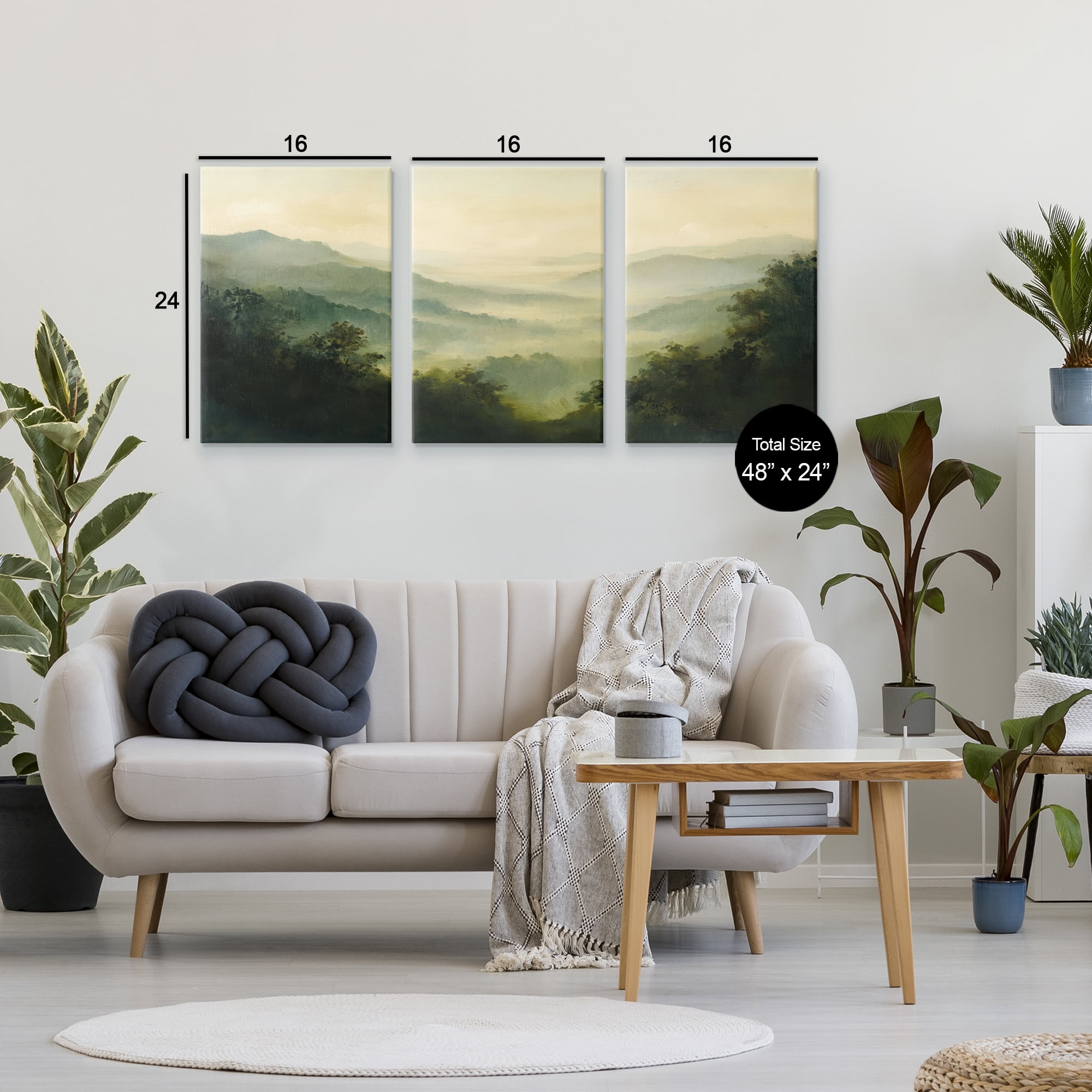 Stupell Industries Through The Haze Mountain Panorama 3 Piece Canvas Wall Art Set, design by Petal Prints Design