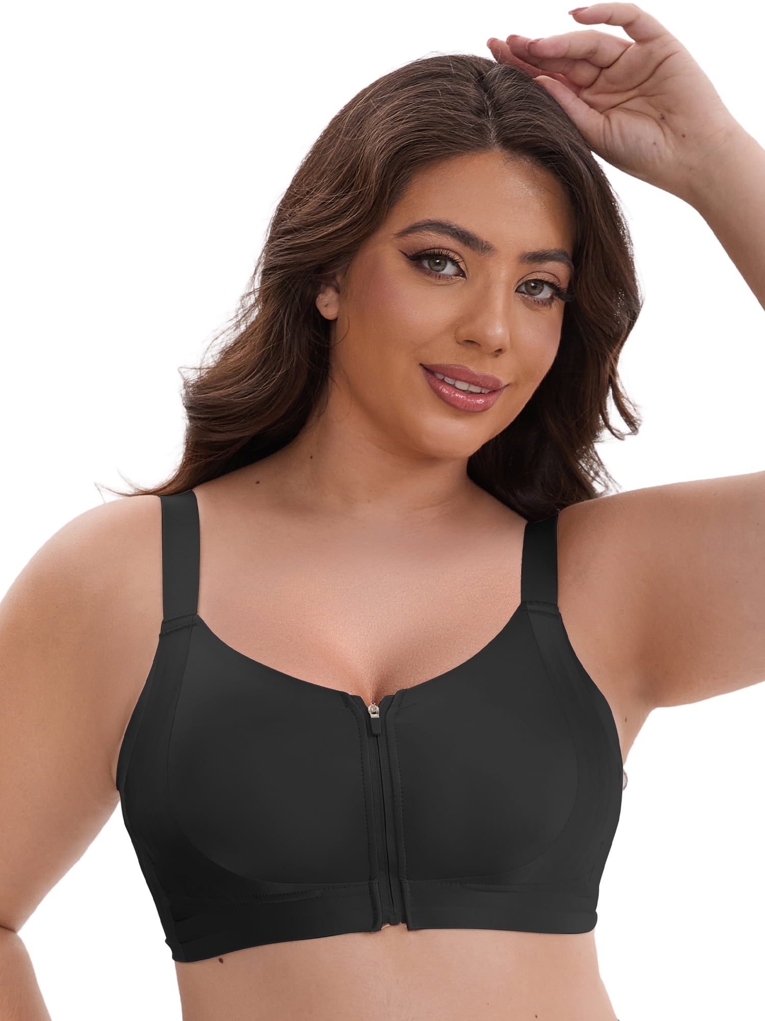 DARING DIVA Zip Front Lift Up Wirefree Full Soft Cup Breathable Bras S Black