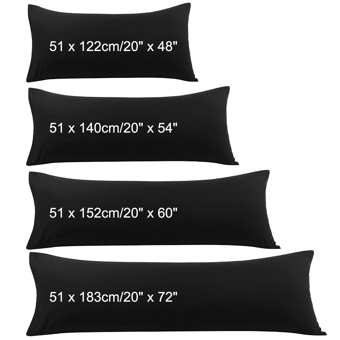 Unique Bargains 2 Packs Microfiber Solid Body Pillow Cover Black 20" x 54"