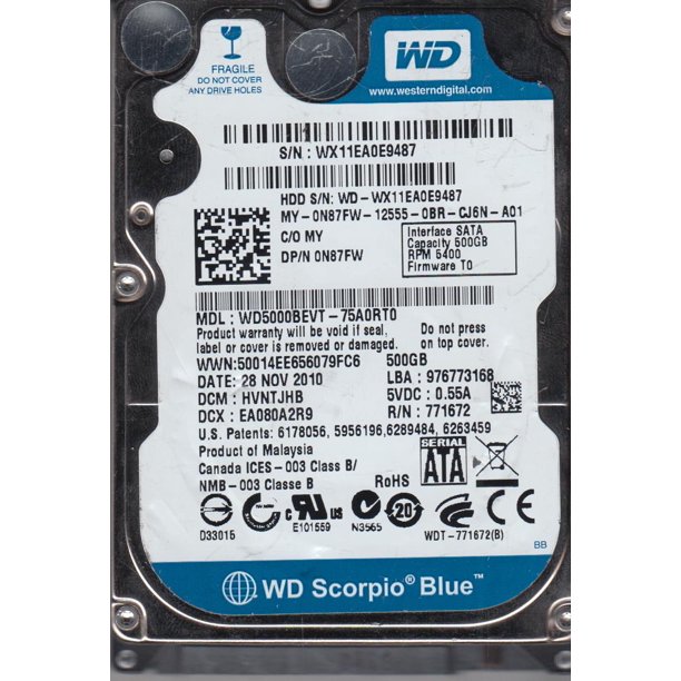 WD5000BEVT-75A0RT0, DCM HVNTJHB, Western Digital 500GB SATA 2.5 Hard ...