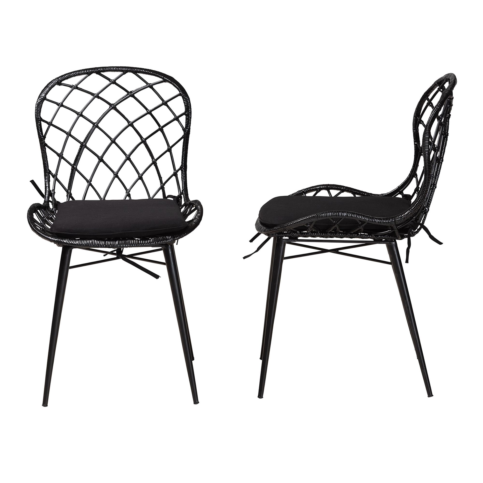 bali & pari Sabelle Rattan BOHO Dining Chairs, Set of 2, Black