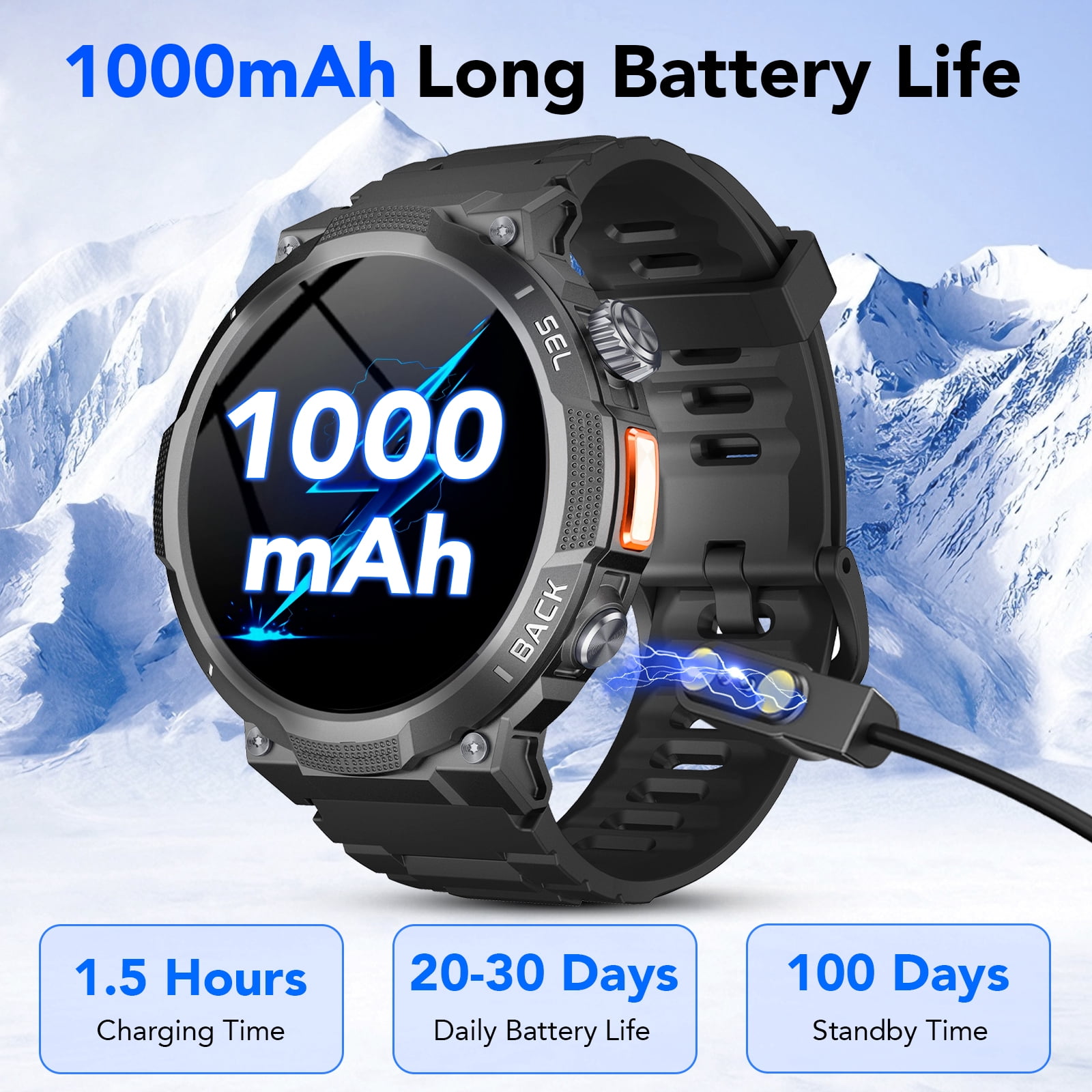 Smart Watch for Men, 1.53'' AMOLED Sport Smartwatch, 100 Day Standby Bluetooth 5.4 Call(Answer/Make Calls), 120+ Sport Modes IP68 Waterproof Smart Watch Fits for iPhone and Android, Black