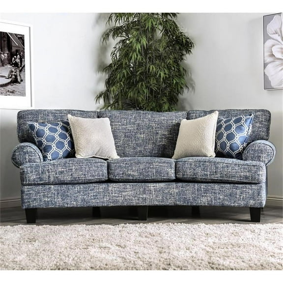 Furniture of America Brummitt Transitional Fabric Sofa in Blue