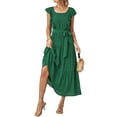 thumbnail image 4 of Xuanfei Women Solid Square Neck Ruffle Flutter Sleeve Tie Waist tiered Maxi Dress, 4 of 7