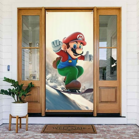 Adventure Super Mario Door Cover Decorated Banner Tapestry Home Decoration Holiday Party Supplies Door Banner Porch Sign Banner 72.8 x 35.4 Inch