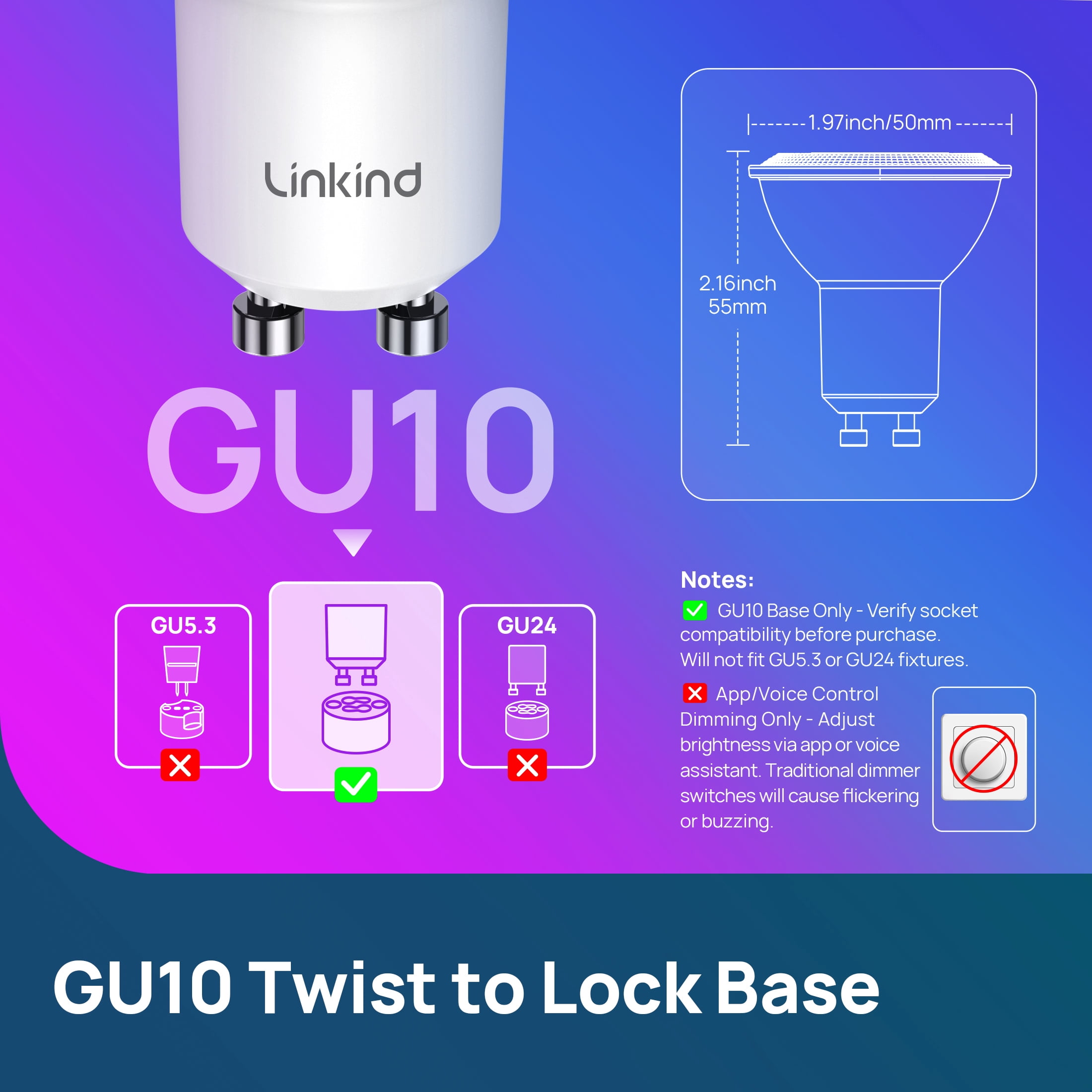 Linkind Matter Smart Light Bulbs, GU10 40W Color Changing LED Light Bulbs, Dimmable, Work with Alexa, Google Home, Apple Home, Music Sync, 4 Pack