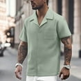 thumbnail image 2 of MIXUE Mens Casual Button Down Shirts Solid Color Summer Lapel Short Sleeve Fashion Shirt Tops Holiday Wear,Green,S, 2 of 5