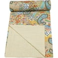 thumbnail image 2 of Vintage Handmade Kantha Quilt Indian Traditional Bed Cover Throw Paisley Printed Kantha Quilts (Beige Color, Twin 60x90 Inch), 2 of 4