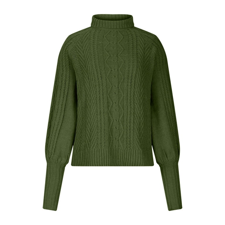 JUUYY Casual Knitted Sweater Tops for Women Solid Color Cable Knit