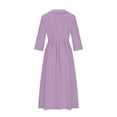 thumbnail image 5 of Luxalzxs 3/4 Sleeve Dress for Women Cotton Linen Vintage Solid Color Peter Pan Collar Flowy Beach Dress Button Down Lace Up Pleated Boho Midi Dress Summer Casual Sundress, 5 of 5