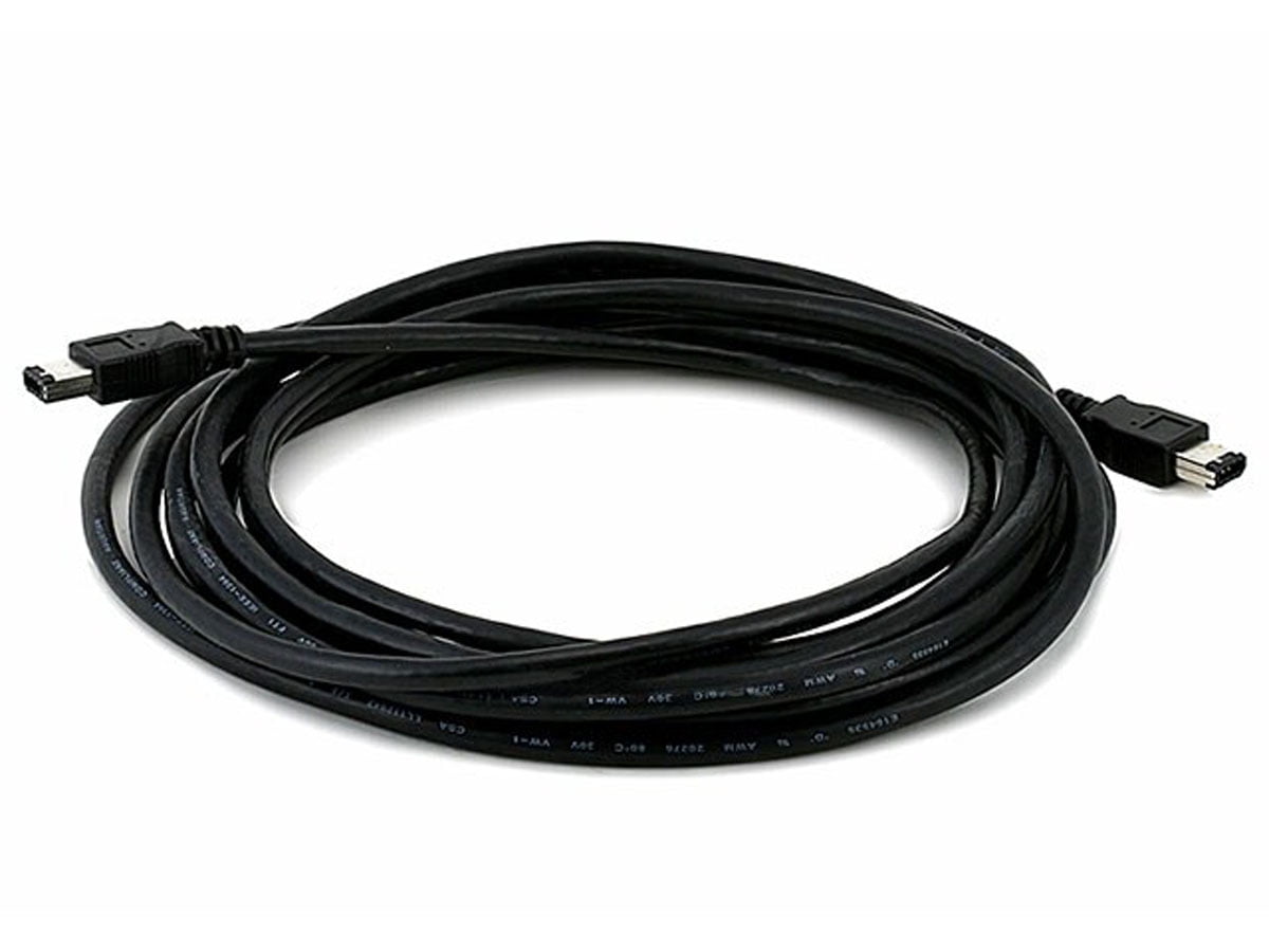 Monoprice IEEE1394 FireWire i.LINK DV Cable 6P6P M/M, 15ft, Black