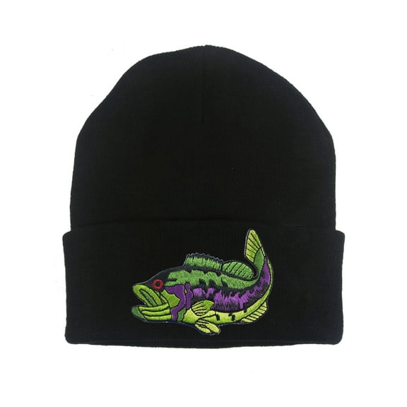 Gravity Threads Bass Fish Patch Cuffed Beanie - Black
