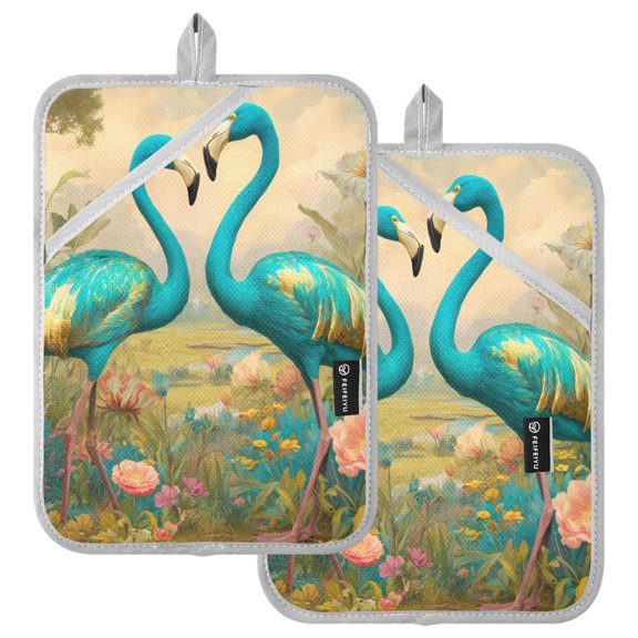 Ryvnso Flamingos Flower Pattern Oven Mitts Heat Resistant Pot Holders Set of 2 Hot Pads