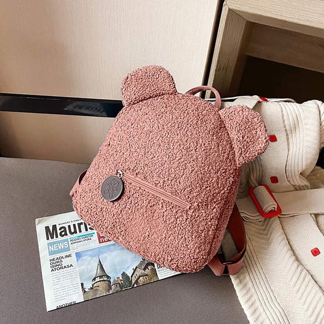 Feltree Backpack Cute Bear Ears Lambskin Backpack Kids Pack