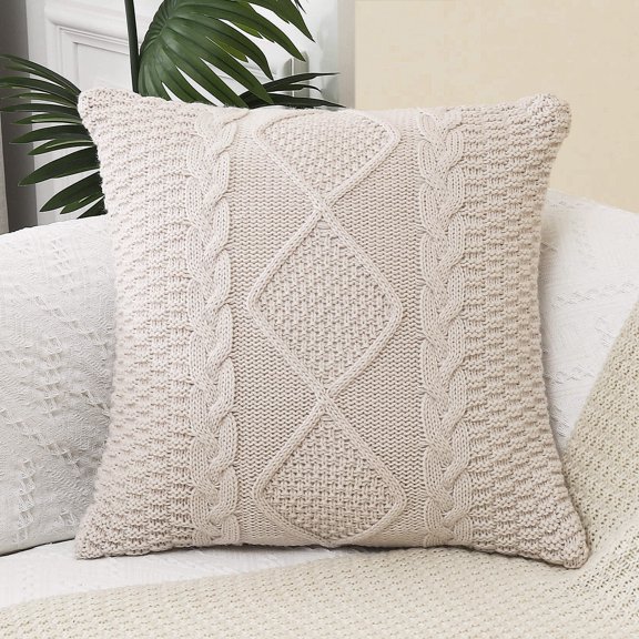 ANDUUNI Decorative Cotton Knitted Pillow Case Cushion Cover Double-Cable Knitting Soft Sweater Throw Pillow Covers for Bed Couch