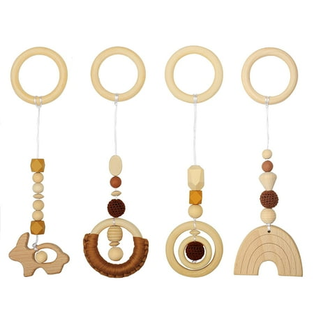 

Wooden Hanging Toys Baby Play Gym Activity Set & Rainbow Pendant Infant Sensory Toys for Playing Gyms Activity 4 Sets of Hanging Play Gym Toys Newborn Gifts