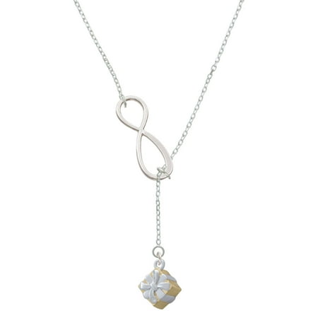 Delight Jewelry Goldtone 3-D Present with Crystal Silver tone Elegant Infinity Lariat Necklace