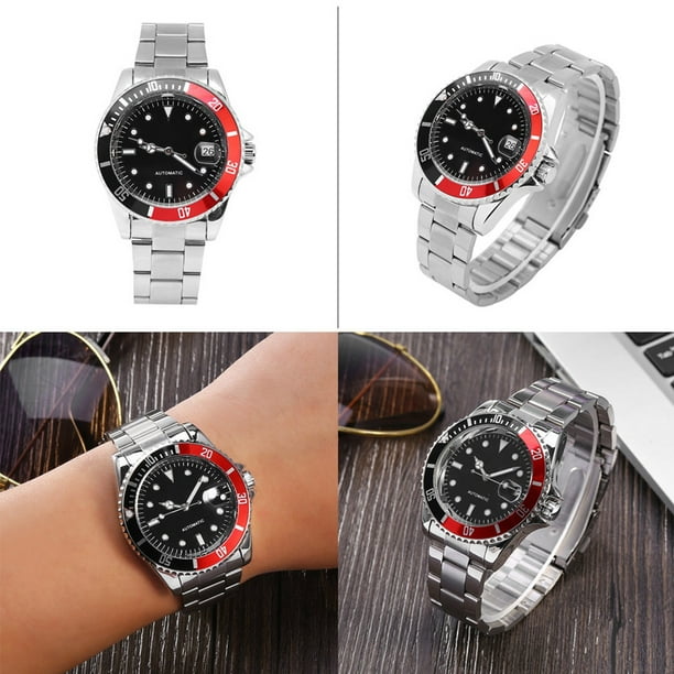 Winner Reloj mecanico automatico para hombre reloj de pulsera con banda de acero inoxidable rojo y negro Walmart en linea