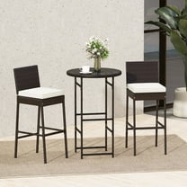 Costway 3 Piece Outdoor Bar Set Patio Rattan Bar Height Table & Chairs with  Glass Tabletop