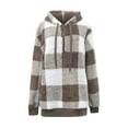 thumbnail image 4 of Womens Oversized Sherpa Pullover Hoodies 1/4 Zip Fuzzy Fleece Sweatshirt Plaid Fluffy Outerwear with Pockets, 4 of 5