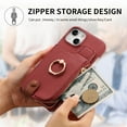 thumbnail image 2 of Allytech Wallet Case for iPhone 14, [Support Car Mount], Business PU Leather Ring Kickstand Cover with Card Slots & Zipper Pocket, RFID Blocking Shockproof Protective Case, Red, 2 of 10