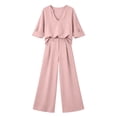 thumbnail image 6 of LEKWK Vacation Outfits for Women Elegant V Neck Long Sleeve Oversized Top and Wide Leg Pants Linen Matching Set Casual Travel Beach Loungewear, 6 of 6