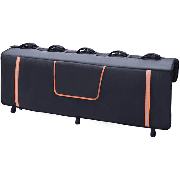Tailgate Bike Pad 53", Truck Bed Protector for 5 Bikes, Reflective Strips, Tool Pockets, Camera Opening, Mid-Size Pickup Trucks