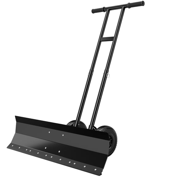 CONCETTA 36" Snow Pusher with Wheels, Wheeled Snow Plow Shovel with Galvanized Steel Blade, Adjustable Handle & Blade Angle, Snow Removal Tool for Driveways & Sidewalks, Black