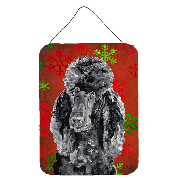Black Standard Poodle Red Snowflakes Holiday Wall or Door Hanging Prints