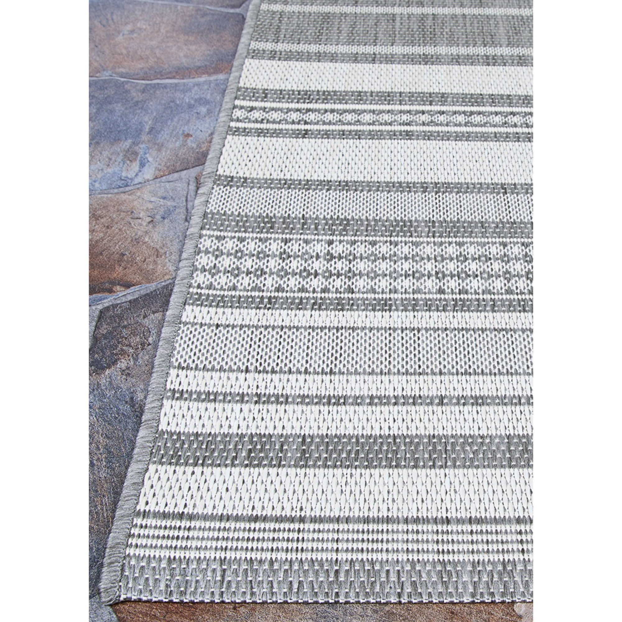 Couristan 2.25' x 11.75' Striped Indoor Outdoor Area Throw Rug Runner - Gray