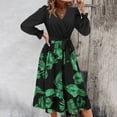 thumbnail image 4 of Women's Elegant Long Sleeve Patchwork Print A-Line Maxi Dress with High Neck Design, 4 of 8