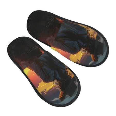 

Kdxio Sunset Western Cowgirl Pattern Slippers for Women Memory Foam Fuzzy House Slippers Bedroom Non-slip Warm Womens Slippers