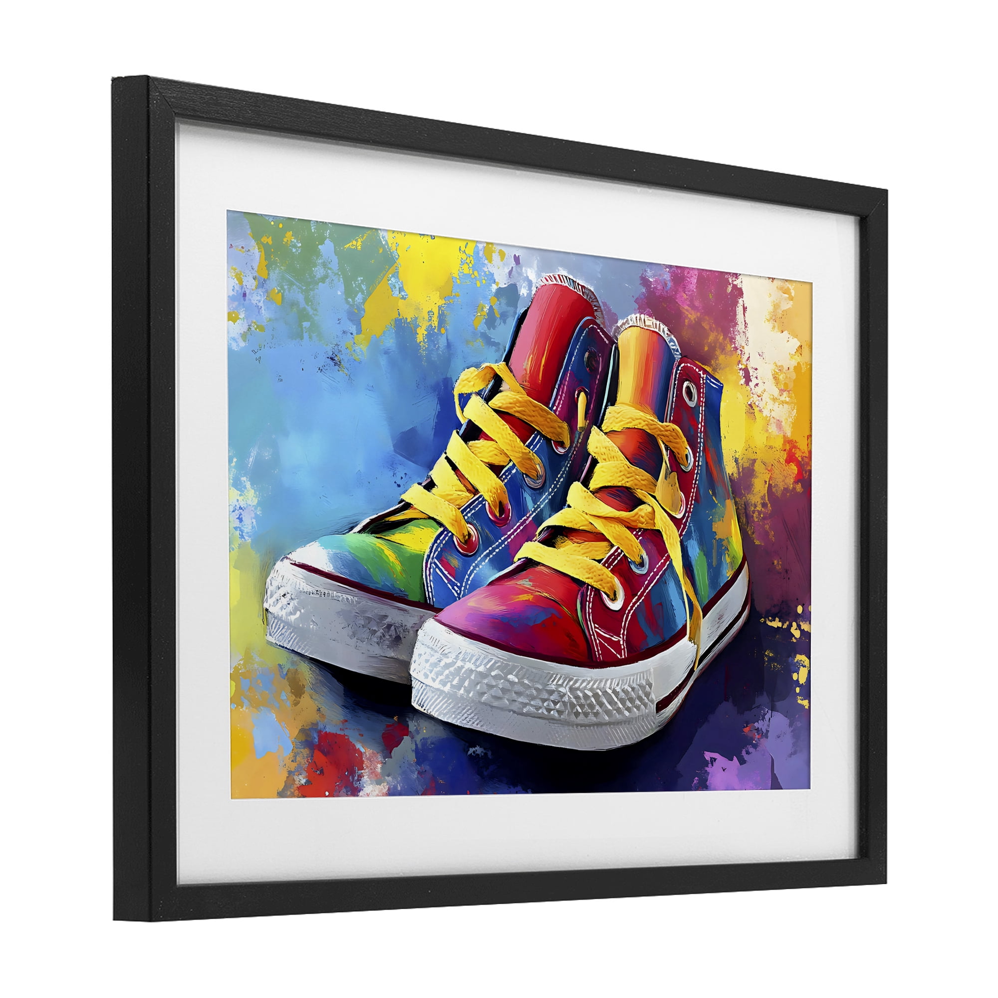 Stupell Industries High Tops with Yellow Laces Black Framed Print Under Glass, design by Creative Studio