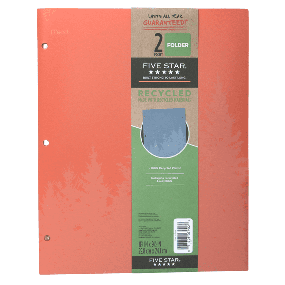 Five Star Recycled 2-Pocket Plastic Folder: 9 in. x 11 in. (Zion Clay) 1 folder