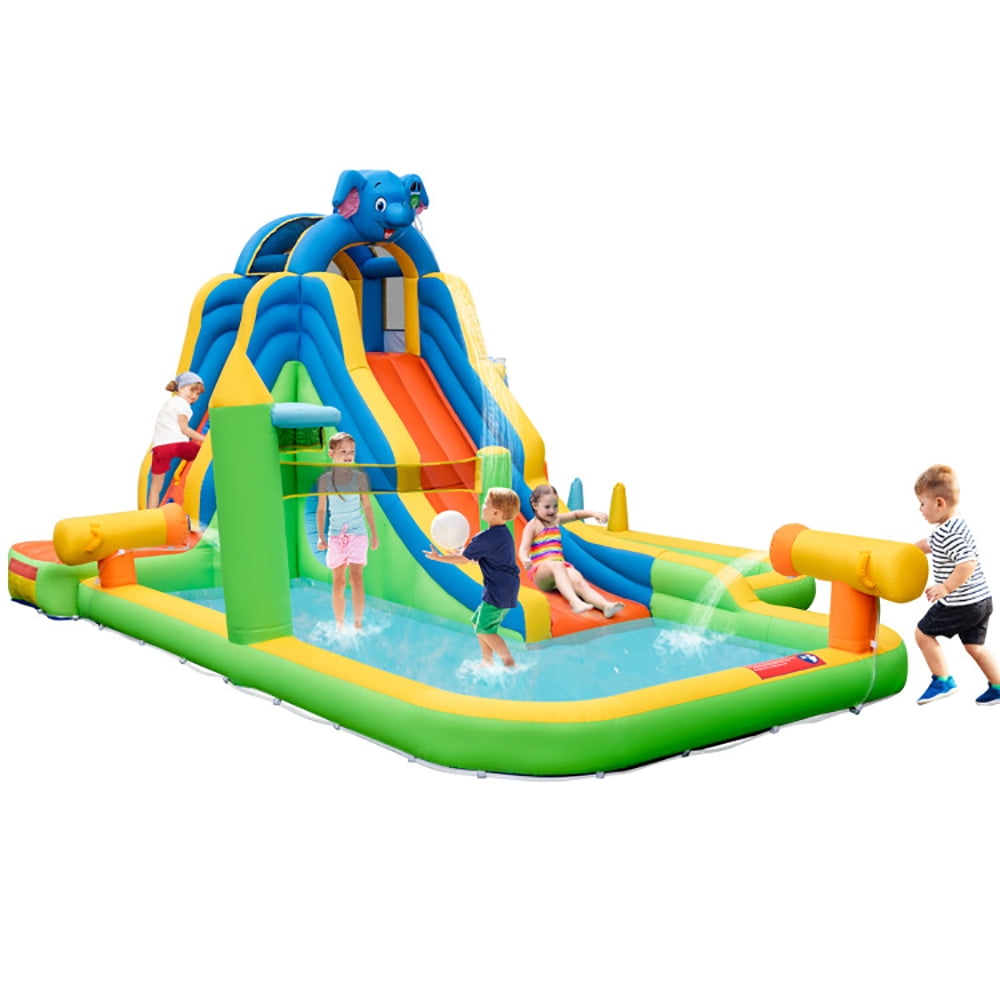 YYAo Bounce House, Castle Theme Kids Inflatable Trampoline, Inflatable Water Slide with Splash Pool and Climbing Wall for Oudoor Indoor without Blower