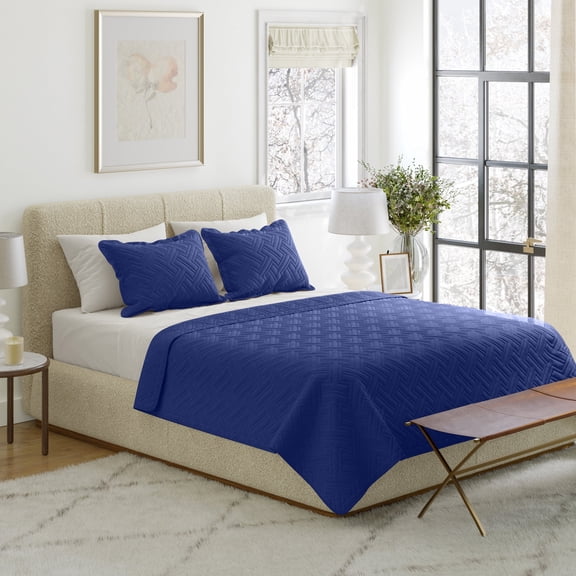 Lavish Home 3PC Queen Quilt Set - Queen Bedspread and Pillow Shams (Blue)