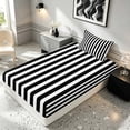 thumbnail image 5 of Manfei Geometric Stripe Twin Sheets,Contemporary Minimalist Bedding, Black White, Reversible 3 Pieces1 Flat Sheet + 1 Fitted Sheet + 1 Pillowcase, 5 of 6
