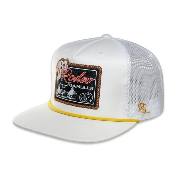 RopeSmart Rodeo Gambler Patch White Trucker Cap