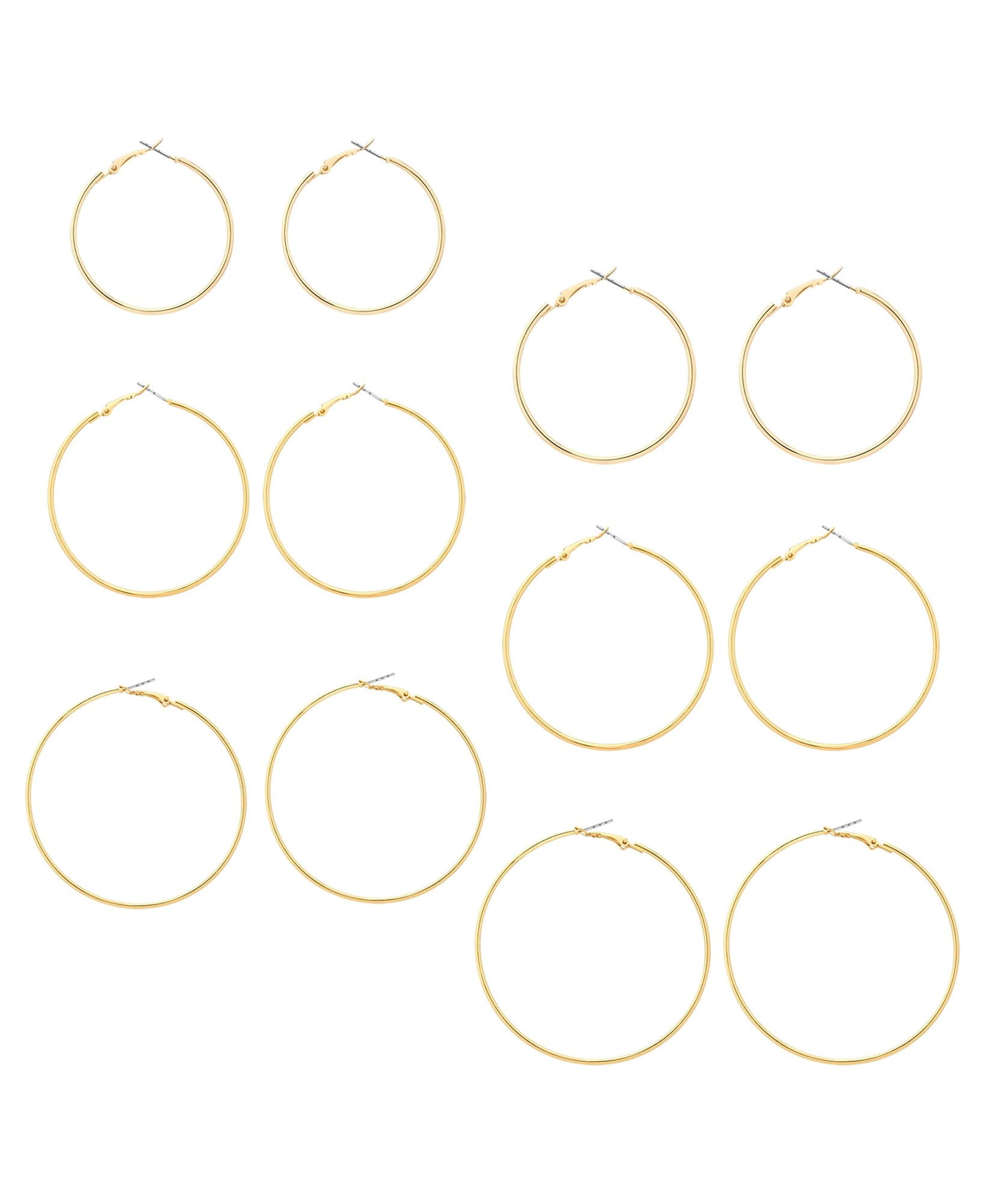Women's Gold Tone Graduated Wire Hoop Earring Set, 6-Piece