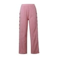 thumbnail image 5 of Mohiass Striped Linen Pants Women Side Button Elastic Waist Capri Gauze Pants Lightweight Summer Beach Cropped Trousers 2025 Red 3XL, 5 of 5