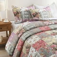 thumbnail image 5 of Quilt Set Queen Size, 3 Pieces Bedspread Coverlet Plaid Patchwork Quilt Farmhouse Queen Size Comforter Set Lightweight Bedding with 2 Pillow Covers Shams for All Season Floral Red Purple, 5 of 12