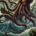 thumbnail image 5 of PRATYUS  Nautical Shower Curtain, Fantasy Sea World Adventure Kraken Octopus Monster Storm Waves and Sailors Ship, Cloth Fabric Bathroom Decor Set with Hooks 36x72, 5 of 7